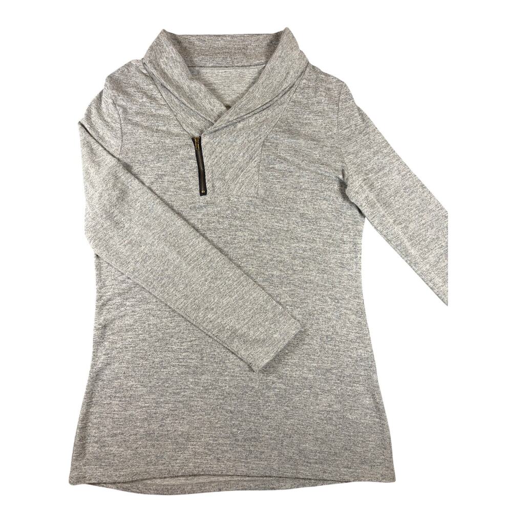 Women's L Gray Cowl Neck Quarter Zip Stretch Tunic Pullover